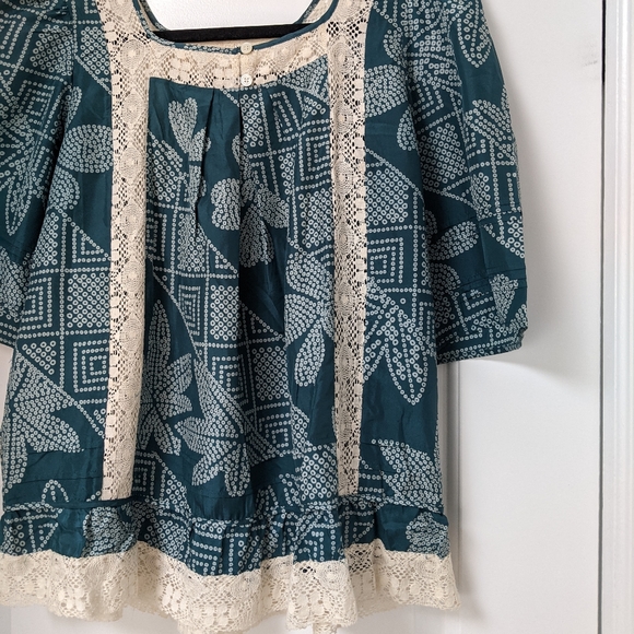 Like New BCBGMAXAZRIA Silk Lace Trim Top - Picture 4 of 14